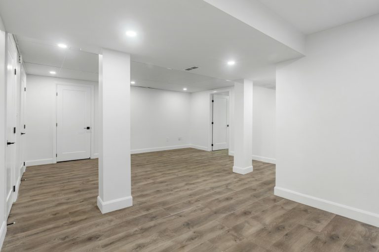 basement remodeling with columns, ducts, and low beams